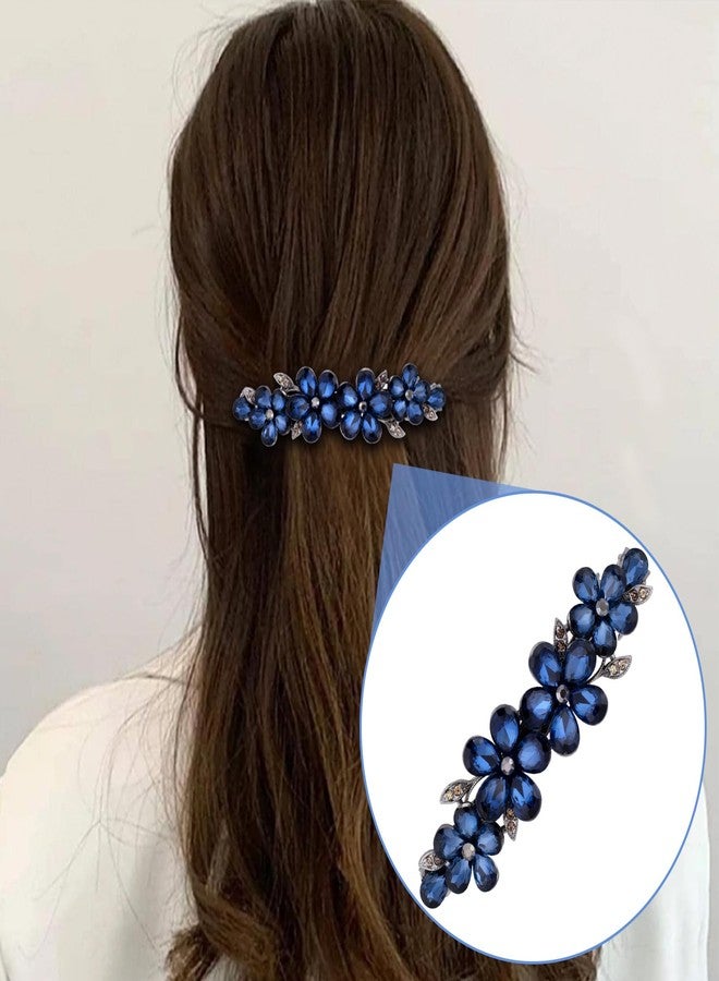 SmallCat 1 Pcs Rhinestone Hair Clips, Wedding Hair Barrettes, Sparkly Crystal Hair Clips, Navy Blue Rhinestone Accessories (Flower) - Image 4